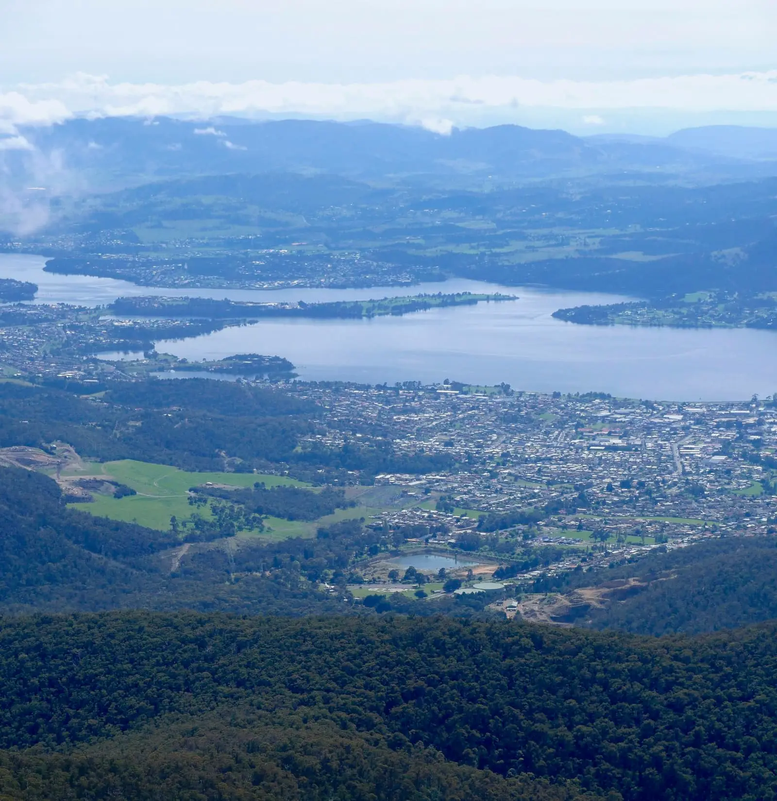 Hobart city and harbour below Mount Wellington in Tasmania